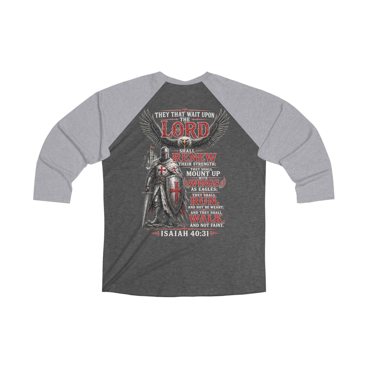 Crusaders Raglan Tee — Isaiah 40:31 Christian Baseball Shirt