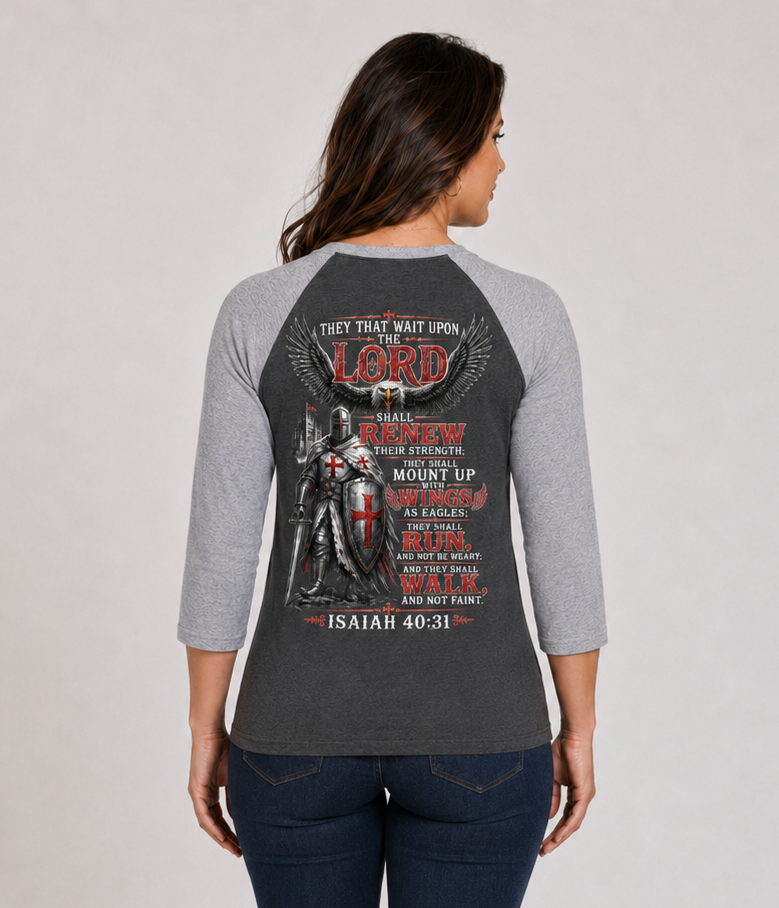 Crusaders Raglan Tee — Isaiah 40:31 Christian Baseball Shirt